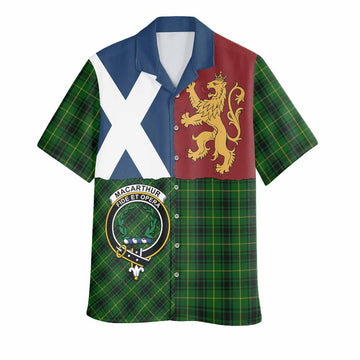 MacArthur (McArthur) Crest Tartan Hawaiian Shirt with Lion Rampant Saltire Style