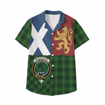 MacArthur (McArthur) Crest Tartan Kid Hawaiian Shirt with Lion Rampant Saltire Style