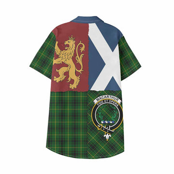 MacArthur (McArthur) Crest Tartan Kid Hawaiian Shirt with Lion Rampant Saltire Style