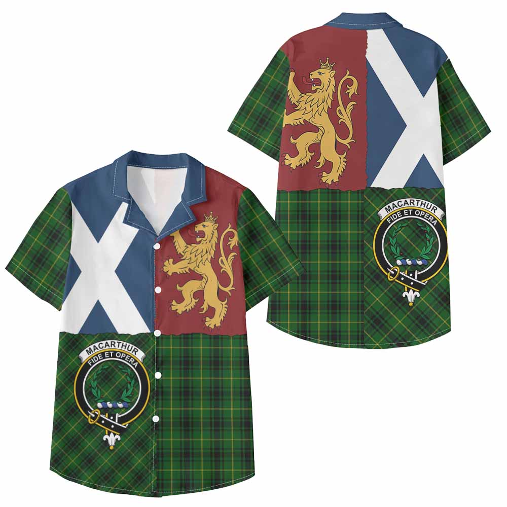 MacArthur (McArthur) Crest Tartan Kid Hawaiian Shirt with Lion Rampant Saltire Style - Tartan Vibes Clothing