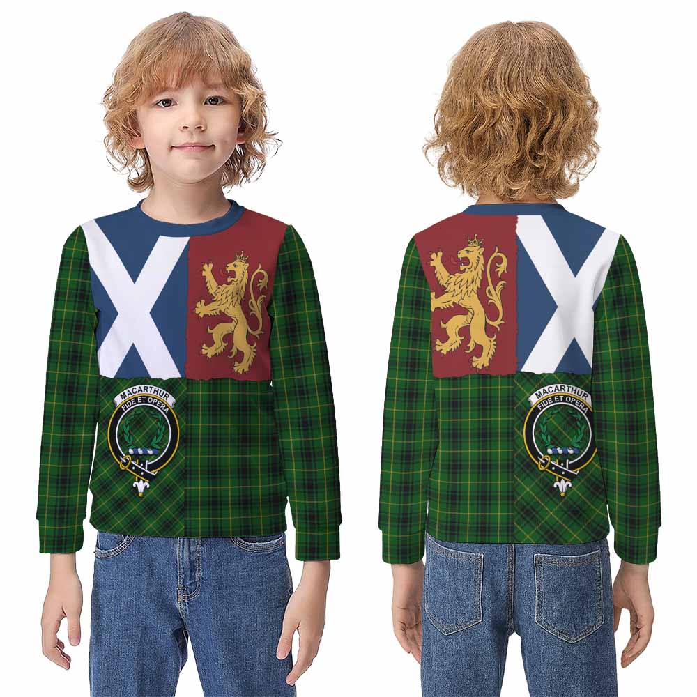 MacArthur (McArthur) Crest Tartan Kid Knitted Sweatshirt with Lion Rampant Saltire Style - Tartan Vibes Clothing