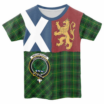 MacArthur (McArthur) Crest Tartan Kid T-shirt with Lion Rampant Saltire Style - Tartan Vibes Clothing