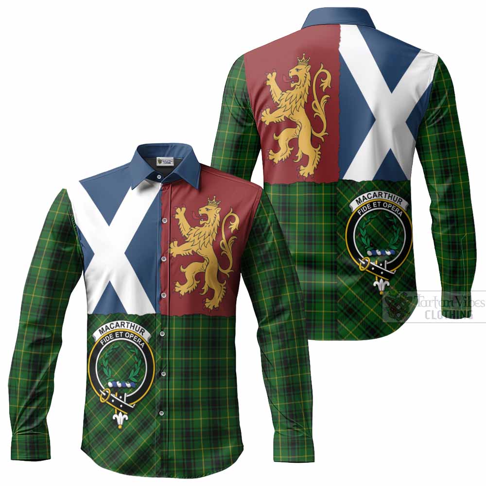 MacArthur (McArthur) Crest Tartan Long Sleeve Button Shirts with Lion Rampant Saltire Style