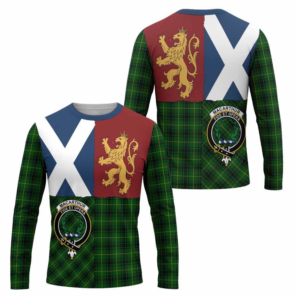 MacArthur (McArthur) Crest Tartan Long Sleeve T-Shirt with Lion Rampant Saltire Style