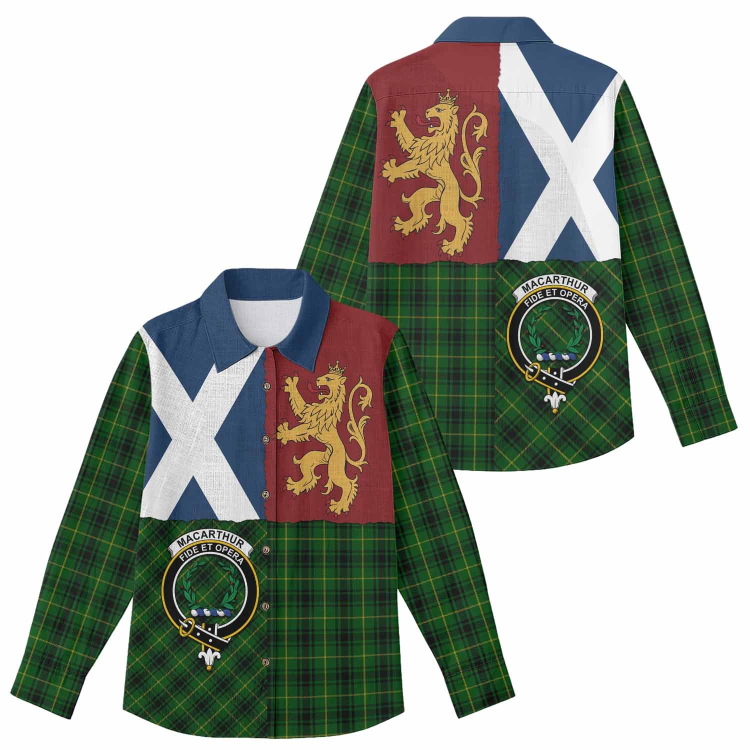 MacArthur (McArthur) Crest Tartan Women Casual Shirt with Lion Rampant Saltire Style