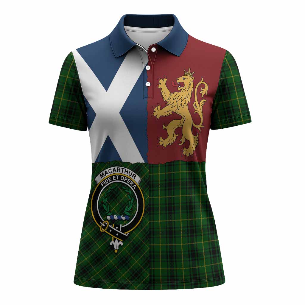 MacArthur (McArthur) Crest Tartan Women Polo Shirt with Lion Rampant Saltire Style