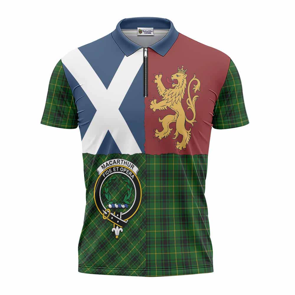 MacArthur (McArthur) Crest Tartan Zipper Polo Shirt with Lion Rampant Saltire Style