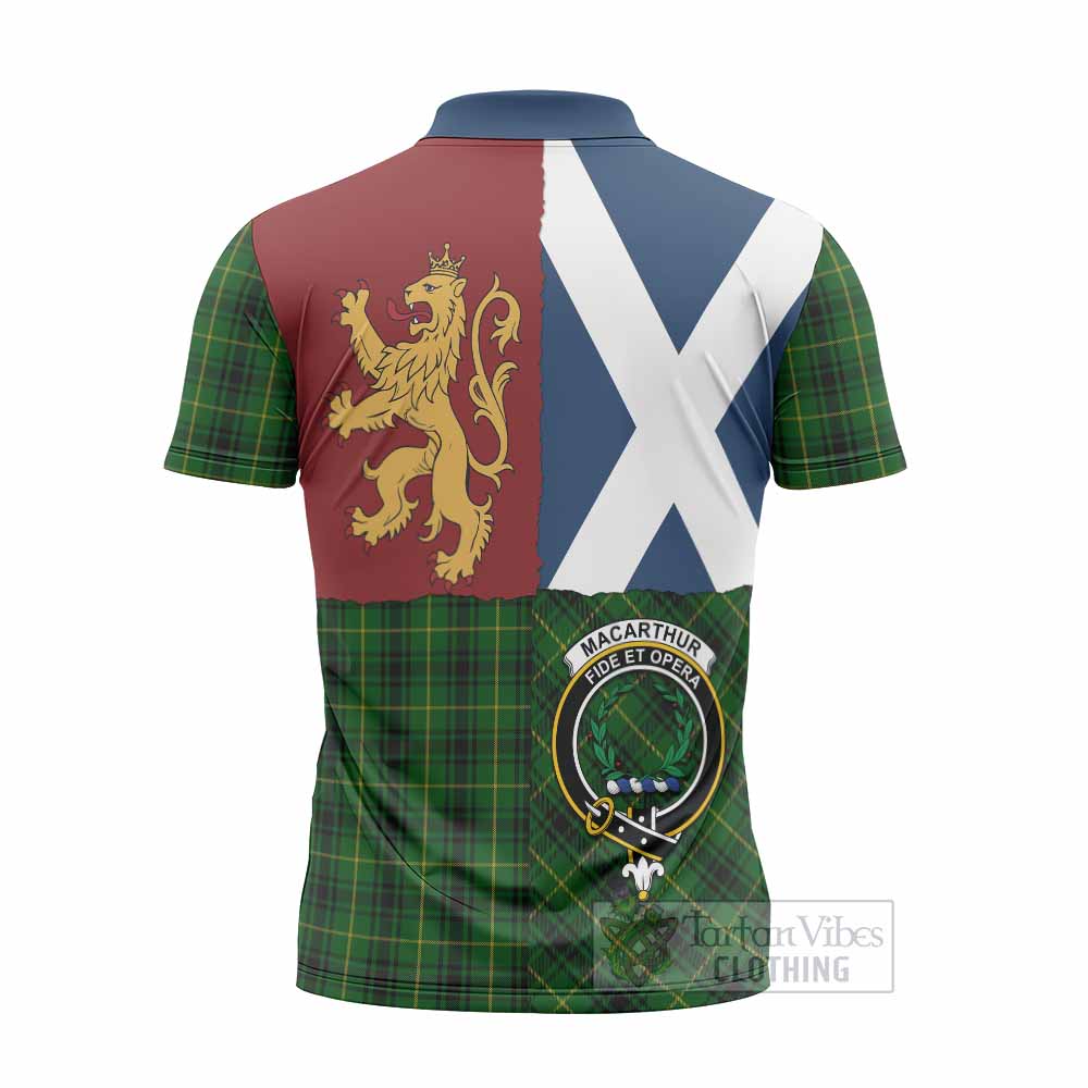 MacArthur (McArthur) Crest Tartan Zipper Polo Shirt with Lion Rampant Saltire Style