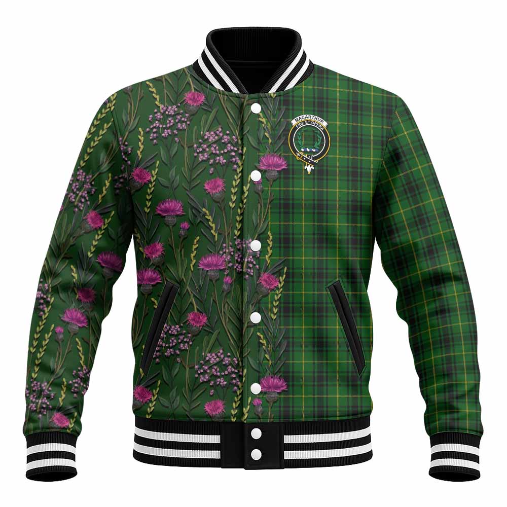 MacArthur (McArthur) Family Crest Tartan Baseball Jacket Scottish Thistle Flower Pattern Half Style - Tartan Vibes Clothing