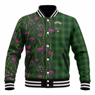 MacArthur (McArthur) Family Crest Tartan Baseball Jacket Scottish Thistle Flower Pattern Half Style