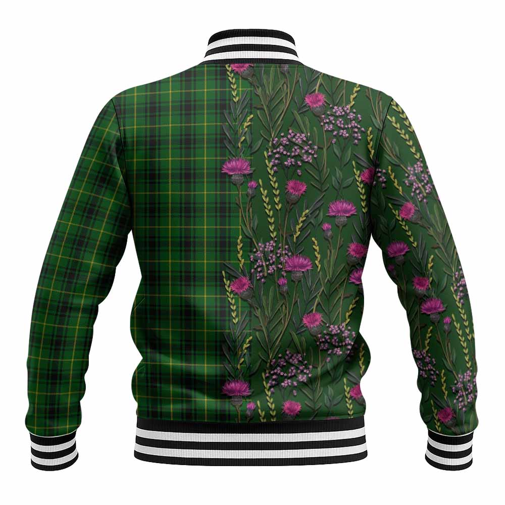 MacArthur (McArthur) Family Crest Tartan Baseball Jacket Scottish Thistle Flower Pattern Half Style - Tartan Vibes Clothing