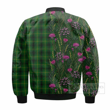 MacArthur (McArthur) Family Crest Tartan Bomber Jacket Scottish Thistle Flower Pattern Half Style