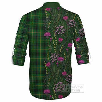 MacArthur (McArthur) Family Crest Tartan Ghillie Shirt Scottish Thistle Flower Pattern Half Style