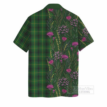 MacArthur (McArthur) Family Crest Tartan Hawaiian Shirt Scottish Thistle Flower Pattern Half Style