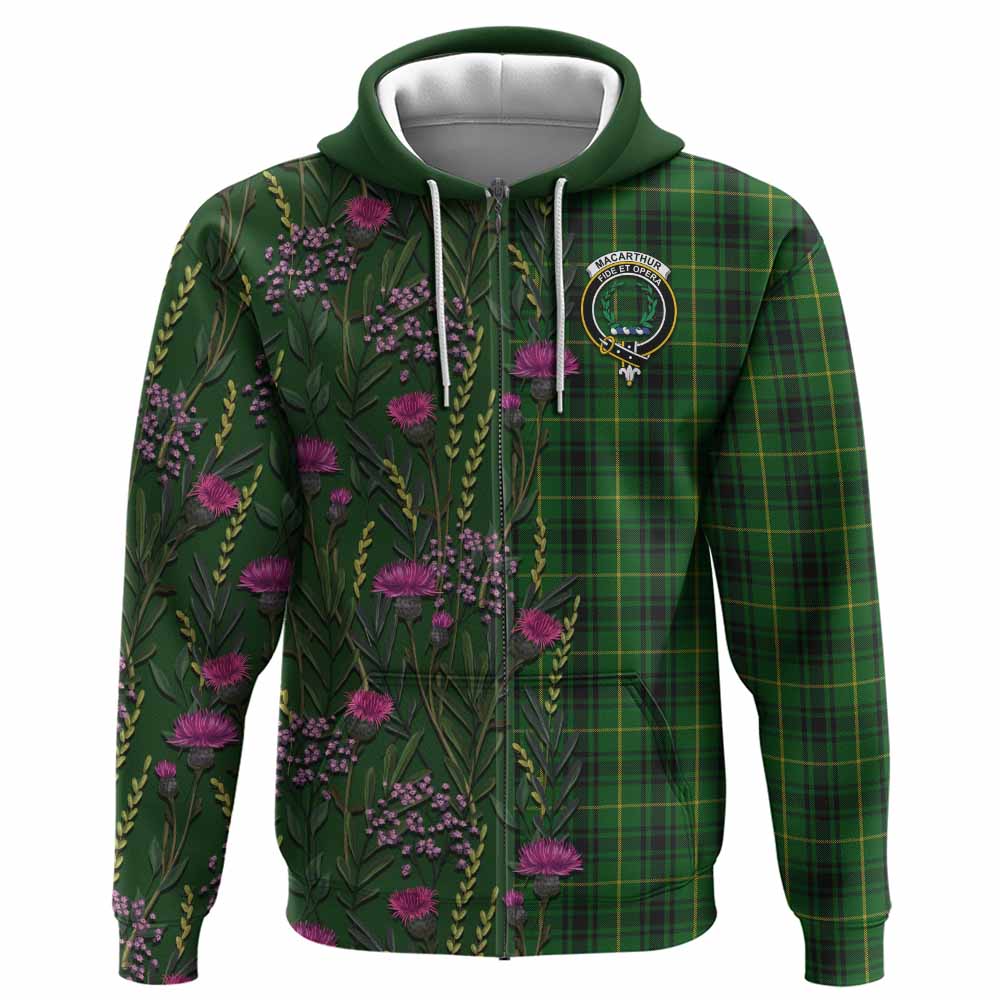 MacArthur (McArthur) Family Crest Tartan Hoodie Scottish Thistle Flower Pattern Half Style - Tartan Vibes Clothing