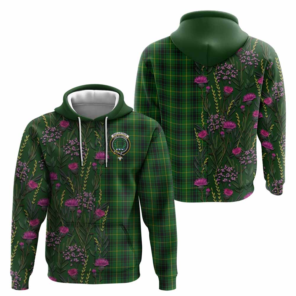 MacArthur (McArthur) Family Crest Tartan Hoodie Scottish Thistle Flower Pattern Half Style - Tartan Vibes Clothing