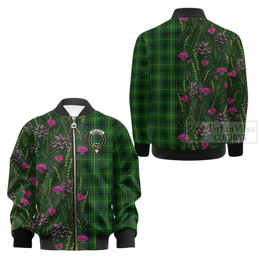 MacArthur (McArthur) Family Crest Tartan Kid Bomber Jacket Scottish Thistle Flower Pattern Half Style - Tartan Vibes Clothing