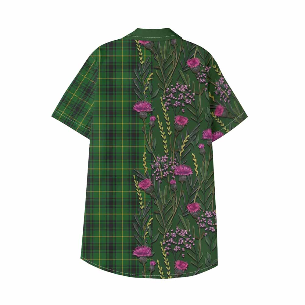 MacArthur (McArthur) Family Crest Tartan Kid Hawaiian Shirt Scottish Thistle Flower Pattern Half Style - Tartan Vibes Clothing