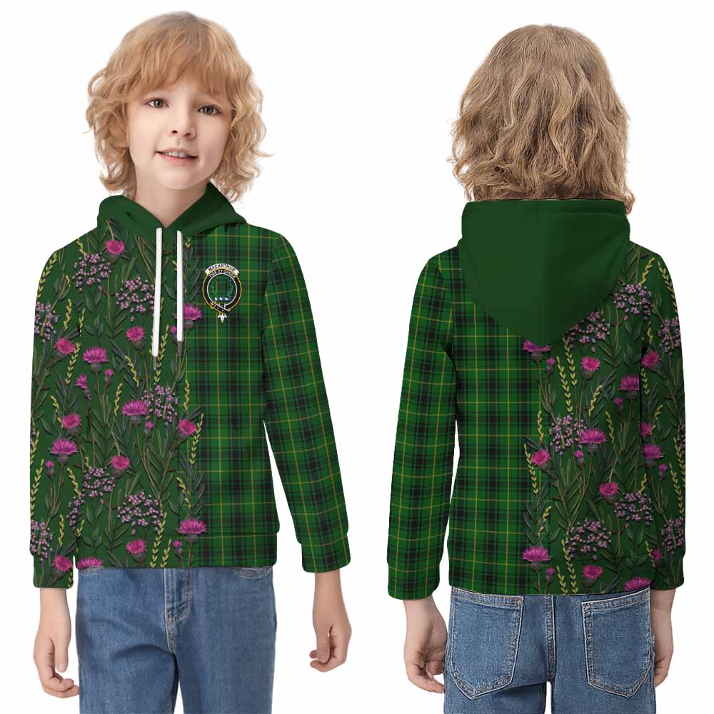MacArthur (McArthur) Family Crest Tartan Kid Hoodie Scottish Thistle Flower Pattern Half Style - Tartan Vibes Clothing