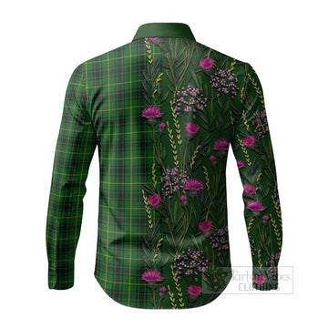 MacArthur (McArthur) Family Crest Tartan Long Sleeve Button Shirts Scottish Thistle Flower Pattern Half Style