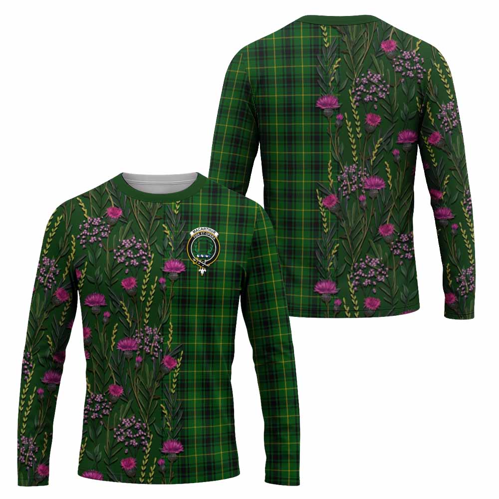 MacArthur (McArthur) Family Crest Tartan Long Sleeve T-Shirt Scottish Thistle Flower Pattern Half Style - Tartan Vibes Clothing