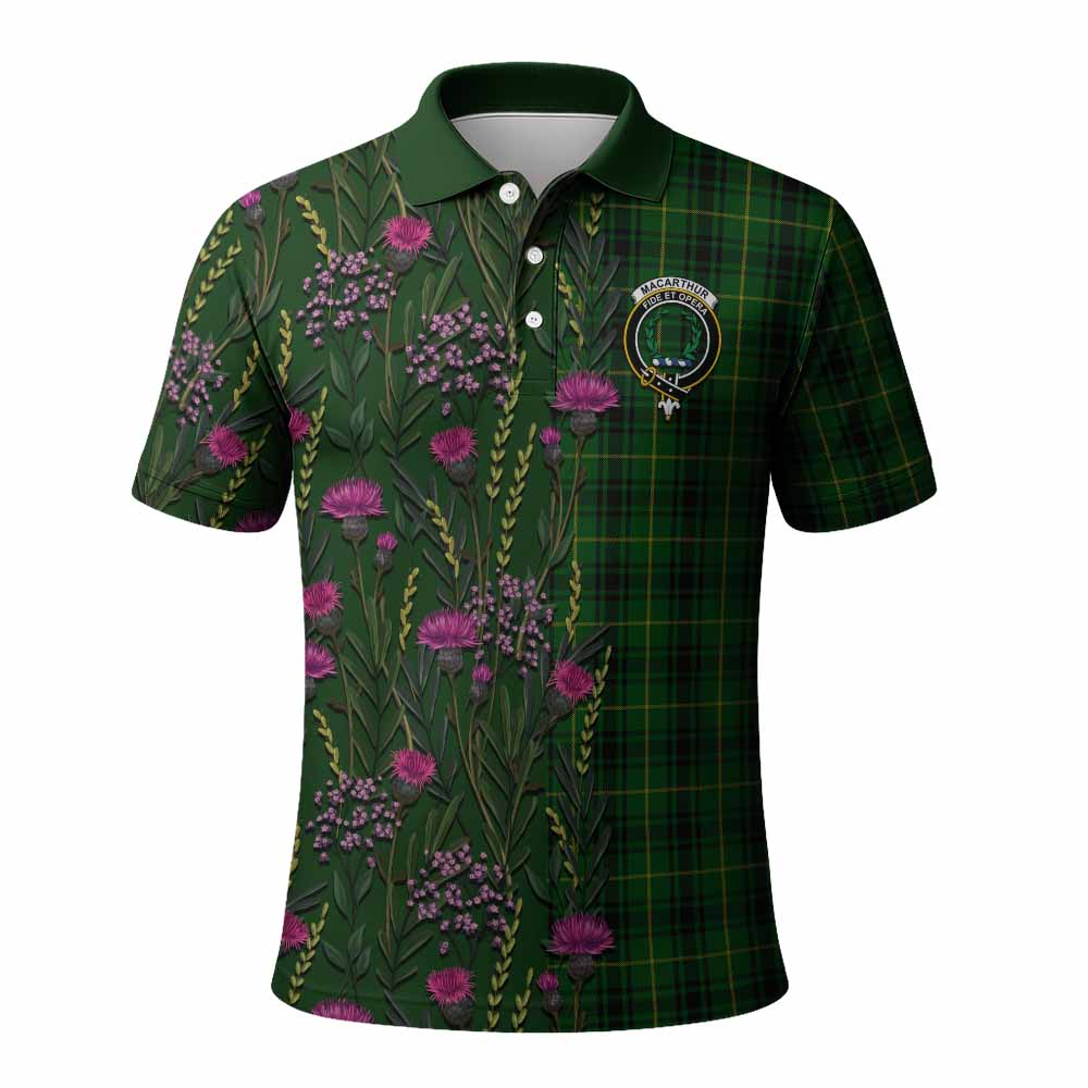 MacArthur (McArthur) Family Crest Tartan Polo Shirt Scottish Thistle Flower Pattern Half Style - Tartan Vibes Clothing