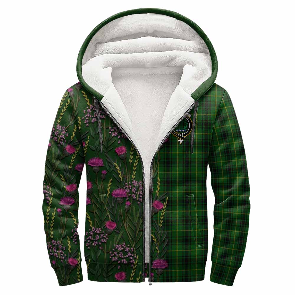 MacArthur (McArthur) Family Crest Tartan Sherpa Hoodie Scottish Thistle Flower Pattern Half Style - Tartan Vibes Clothing