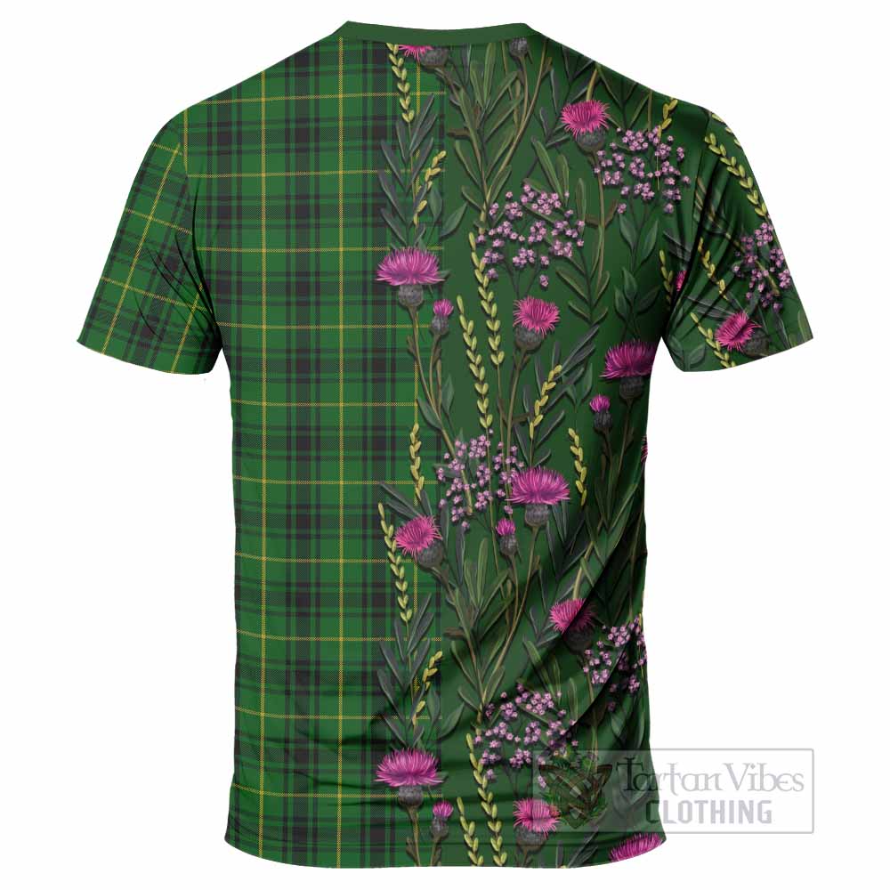 MacArthur (McArthur) Family Crest Tartan T-Shirt Scottish Thistle Flower Pattern Half Style - Tartan Vibes Clothing