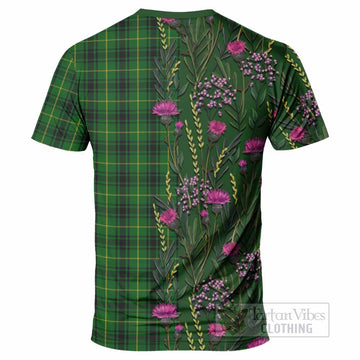 MacArthur (McArthur) Family Crest Tartan T-Shirt Scottish Thistle Flower Pattern Half Style - Tartan Vibes Clothing