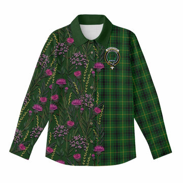 MacArthur (McArthur) Family Crest Tartan Women Casual Shirt Scottish Thistle Flower Pattern Half Style - Tartan Vibes Clothing