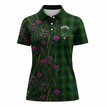 MacArthur (McArthur) Family Crest Tartan Women Polo Shirt Scottish Thistle Flower Pattern Half Style