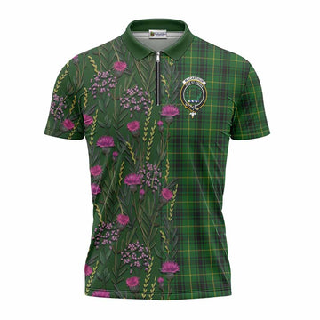 MacArthur (McArthur) Family Crest Tartan Zipper Polo Shirt Scottish Thistle Flower Pattern Half Style