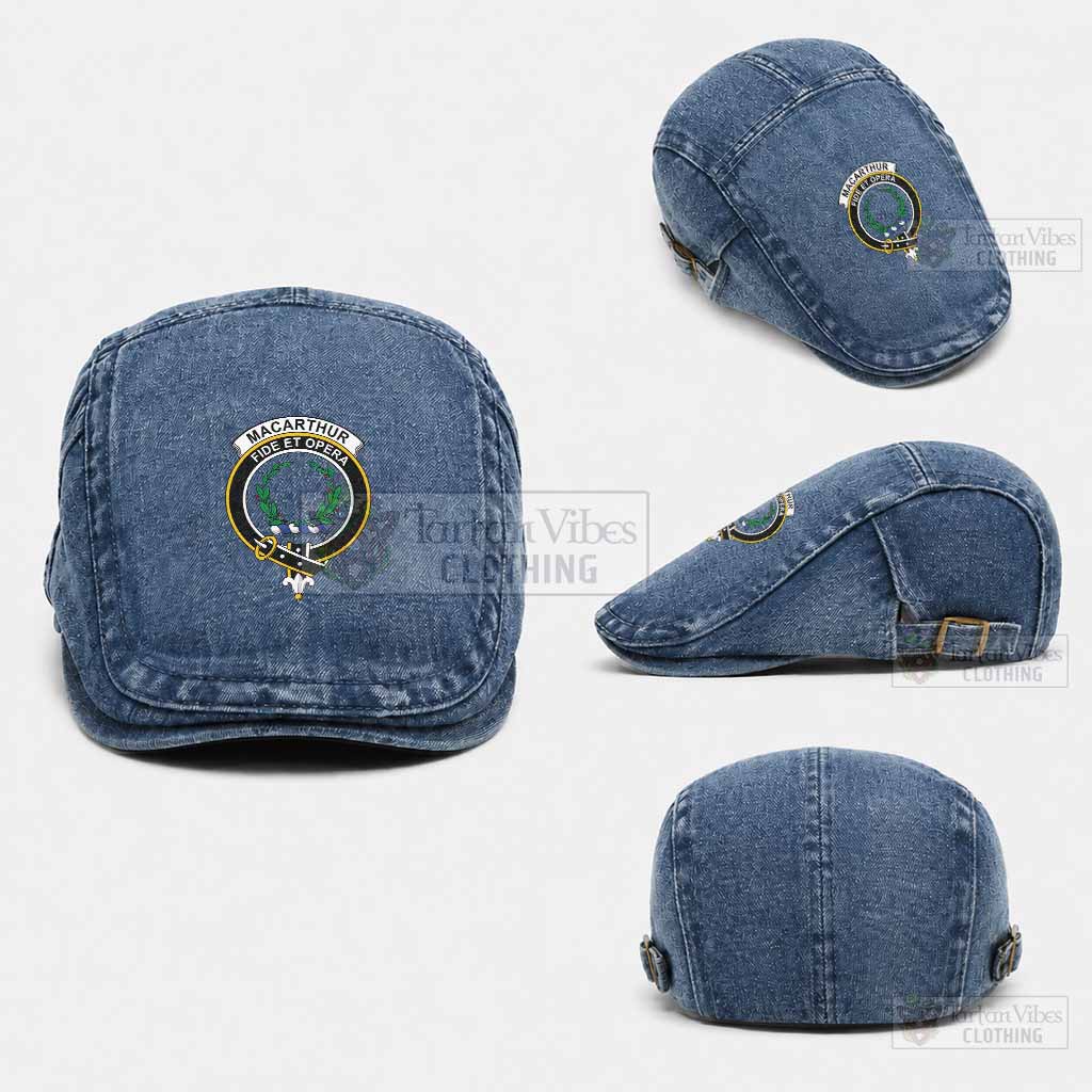 MacArthur (McArthur) Scottish Clan Crest Washed Flat Cap - Unisex Jeff Cap One Size (Adjustable) Medium Blue - Tartan Vibes Clothing