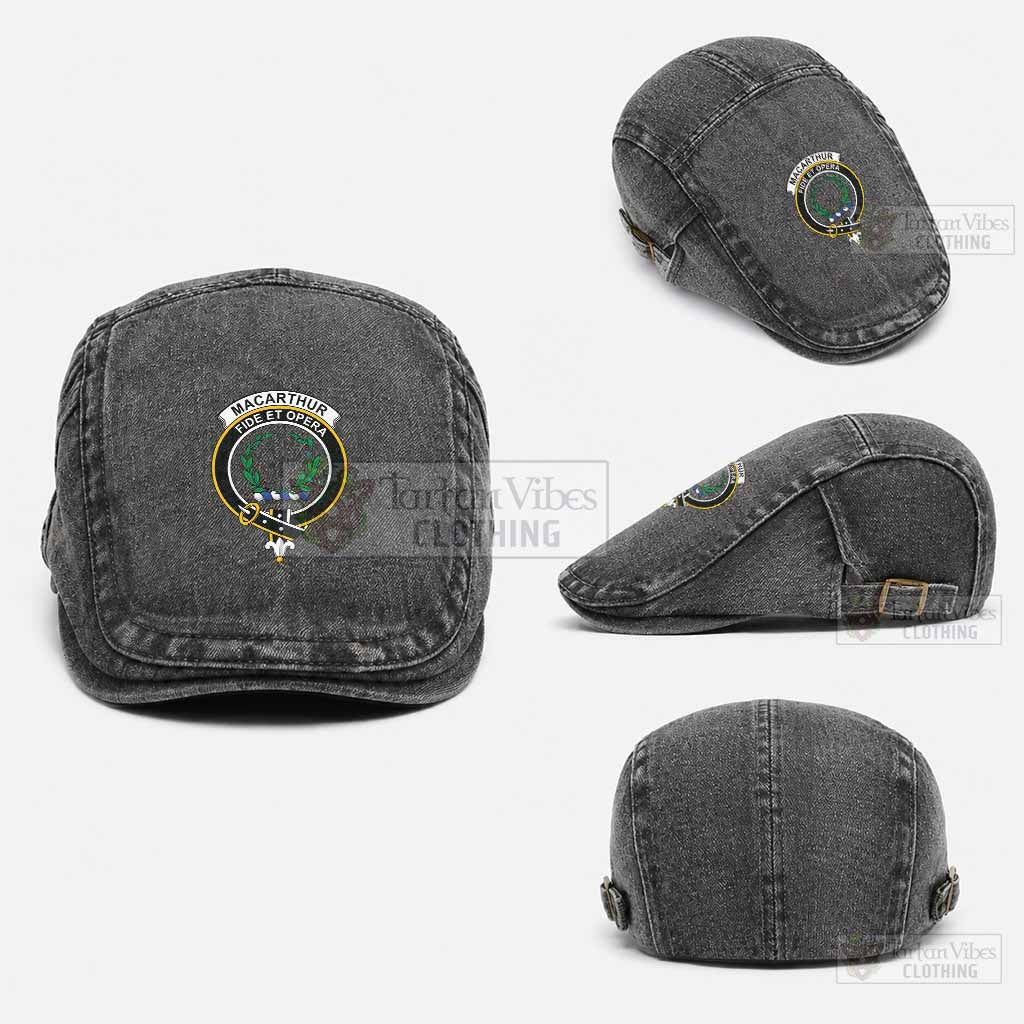 MacArthur (McArthur) Scottish Clan Crest Washed Flat Cap - Unisex Jeff Cap One Size (Adjustable) Black - Tartan Vibes Clothing
