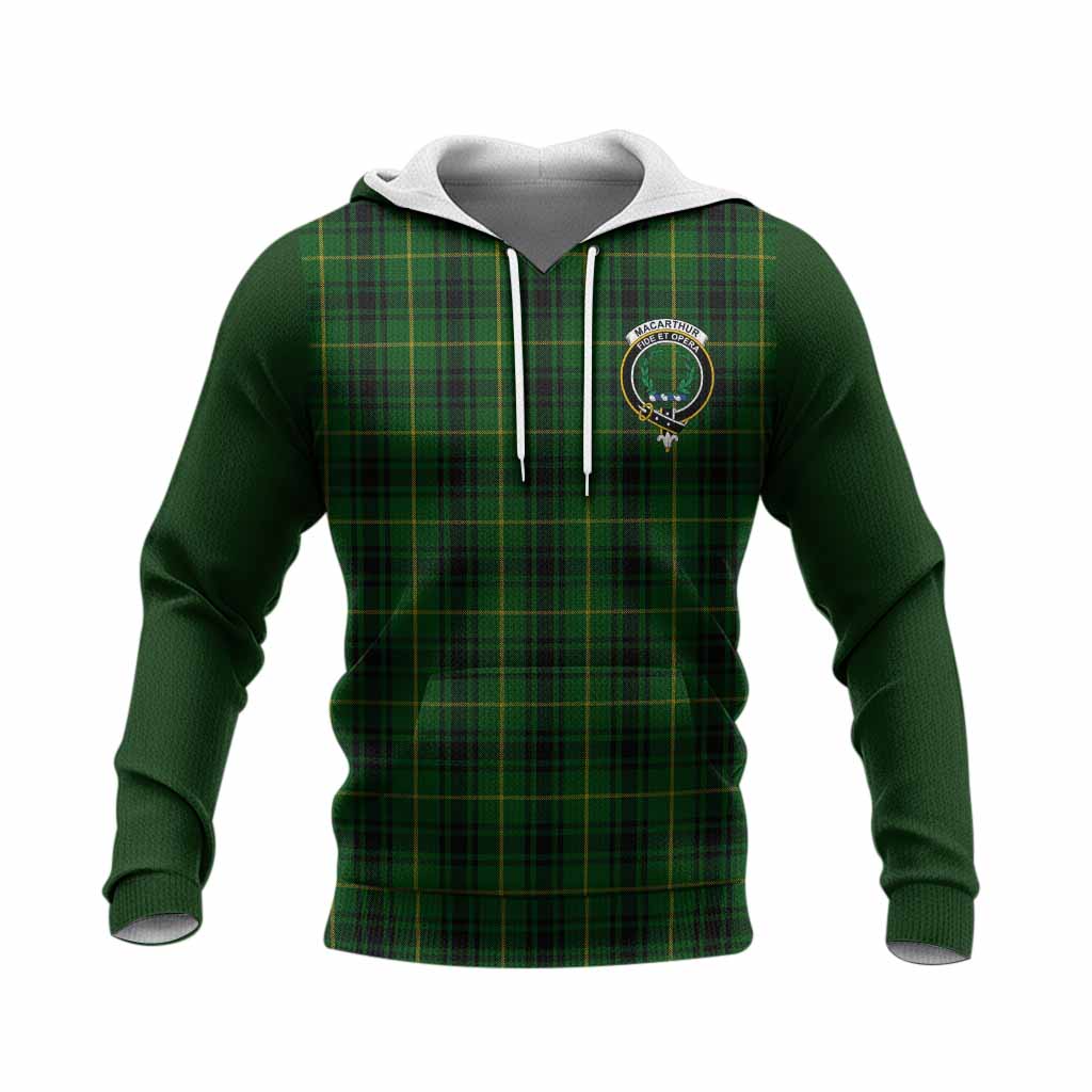 MacArthur (McArthur) Tartan Accent Knitted Hoodie with Family Crest