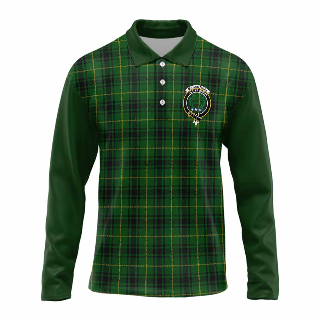 MacArthur (McArthur) Tartan Accent Long Sleeve Polo Shirt with Family Crest