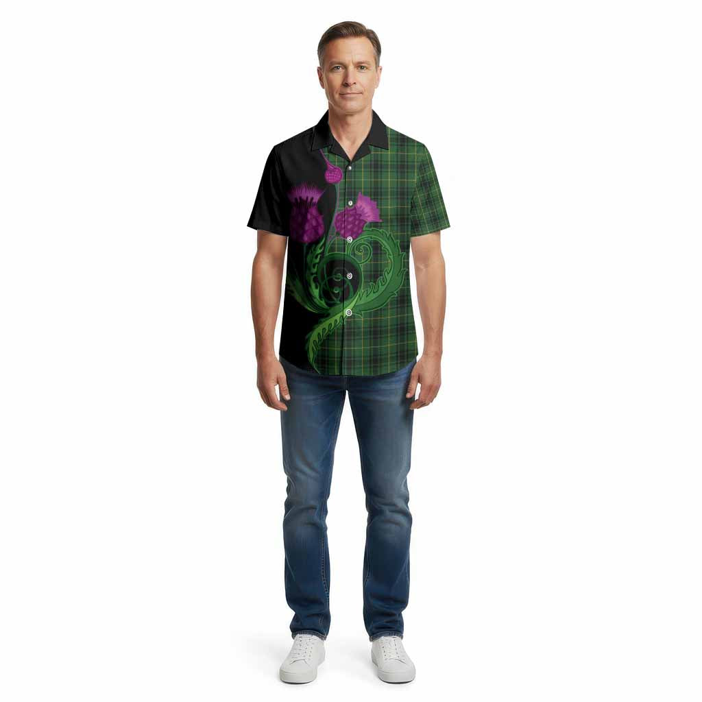 MacArthur (McArthur) Tartan Cotton Hawaiian Shirt Traditional Scottish Thistle