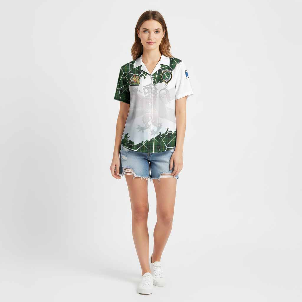 MacArthur (McArthur) Tartan Cotton Hawaiian Shirt with Family Crest and Lion Rampant Grunge Style