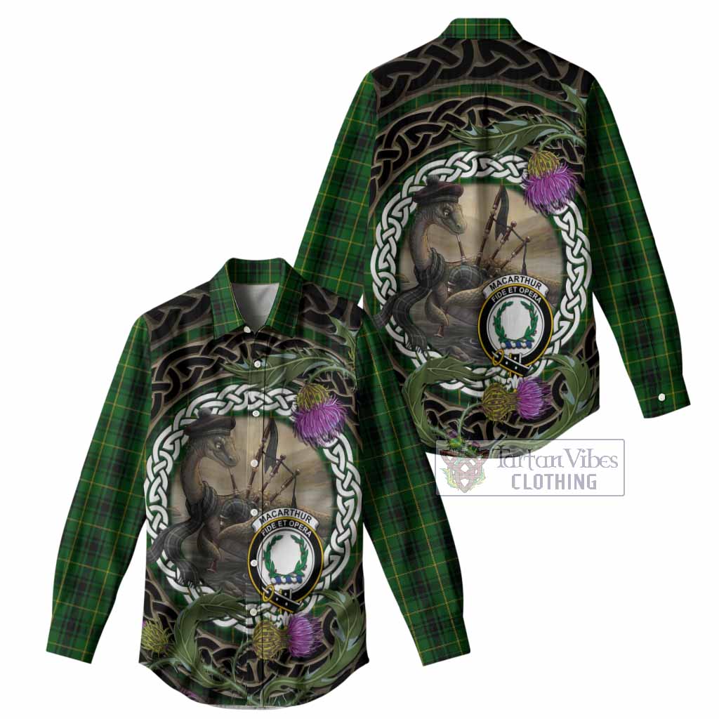 MacArthur (McArthur) Tartan Crest Bagpipe Nessie Women Casual Shirt Scottish Loch Ness Monster Celtic Thistle