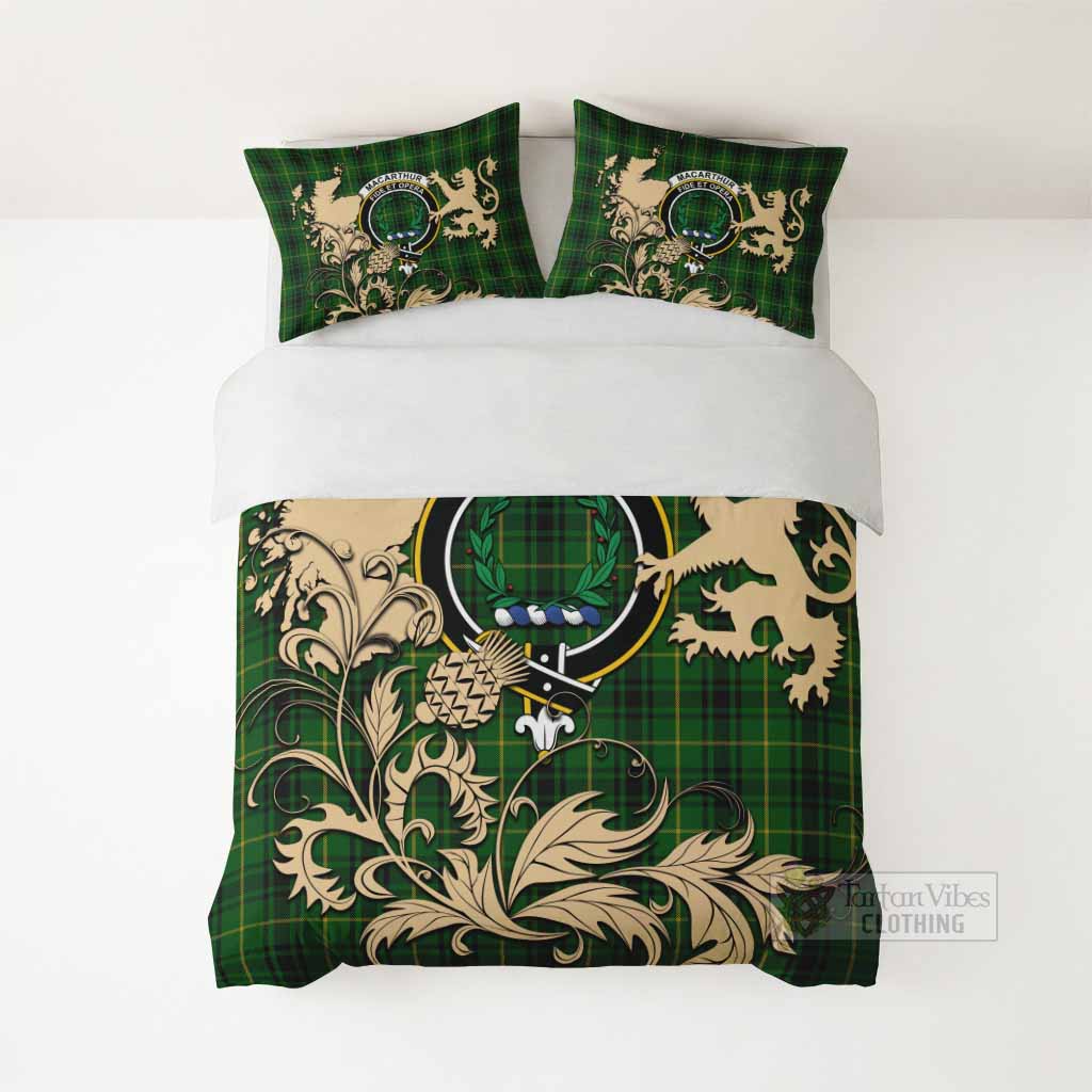 MacArthur (McArthur) Tartan Crest Bedding Set with Scottish Iconic Symbols 