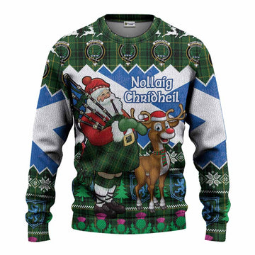 MacArthur (McArthur) Tartan Crest Christmas Christmas Ugly Sweater Scotland Santa With Bagpipes Cute Reindeer