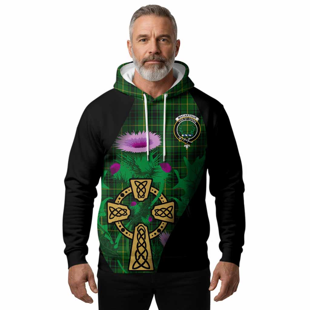 MacArthur (McArthur) Tartan Crest Hoodie Celtic Cross Thistle Flowers