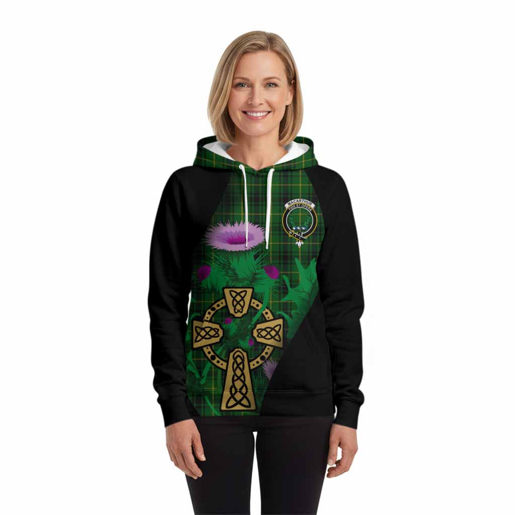 MacArthur (McArthur) Tartan Crest Hoodie Celtic Cross Thistle Flowers