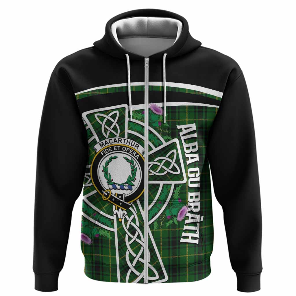 MacArthur (McArthur) Tartan Crest Hoodie Scottish Thistle Celtic Cross Alba Gu Brath