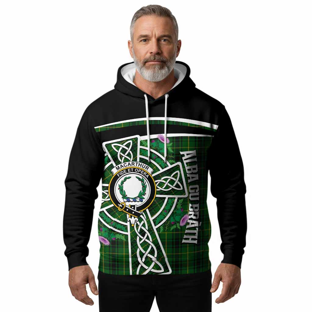 MacArthur (McArthur) Tartan Crest Hoodie Scottish Thistle Celtic Cross Alba Gu Brath