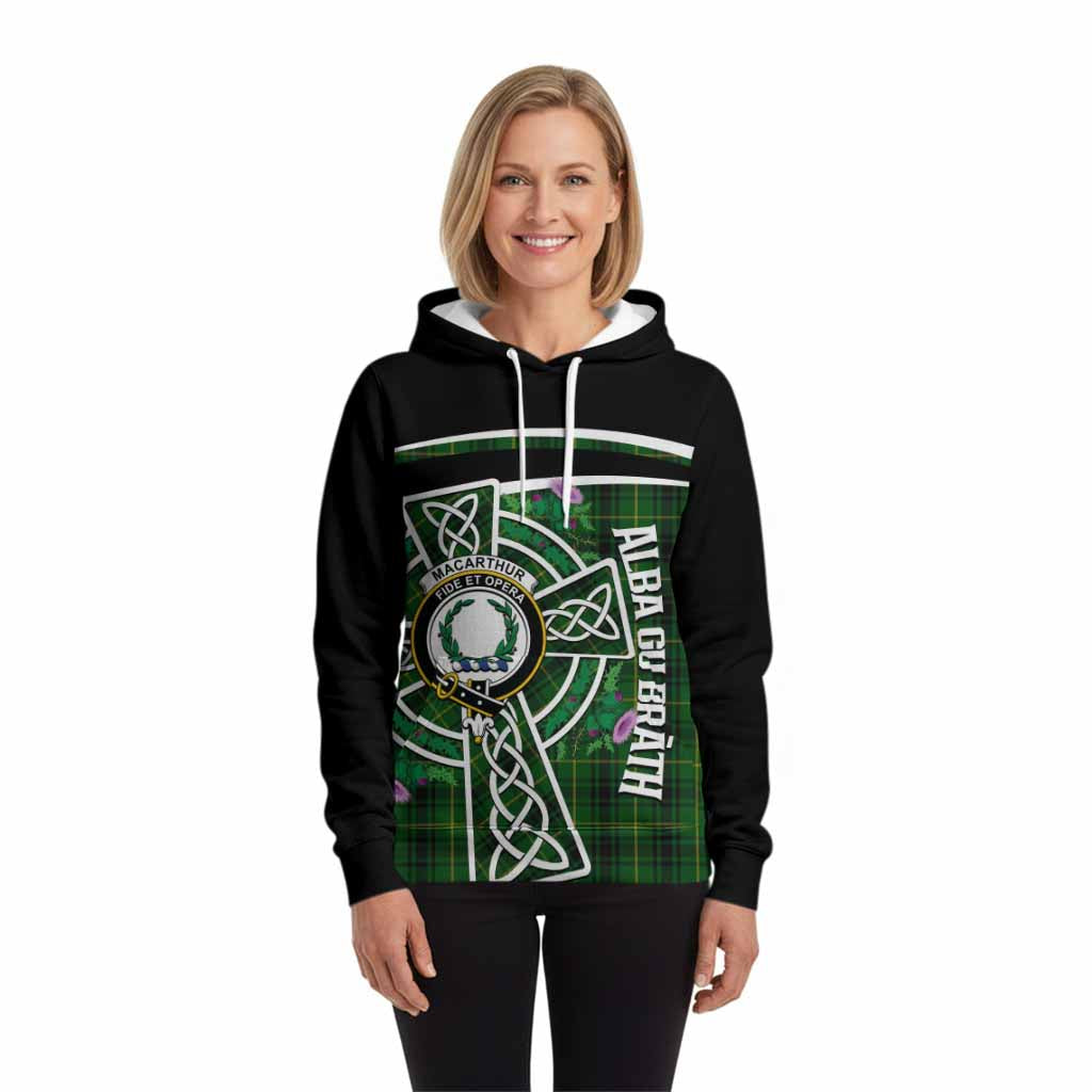 MacArthur (McArthur) Tartan Crest Hoodie Scottish Thistle Celtic Cross Alba Gu Brath