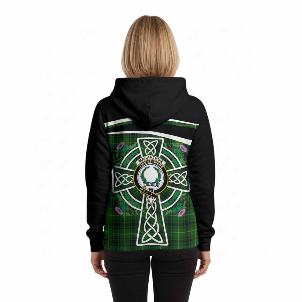 MacArthur (McArthur) Tartan Crest Hoodie Scottish Thistle Celtic Cross Alba Gu Brath