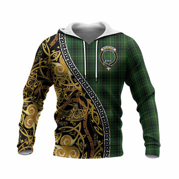 MacArthur (McArthur) Tartan Crest Knitted Hoodie Celtic Knot and Triple Trickle Spiral Symbols