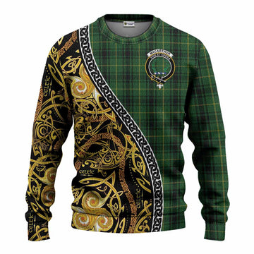 MacArthur (McArthur) Tartan Crest Knitted Sweater Celtic Knot and Triple Trickle Spiral Symbols