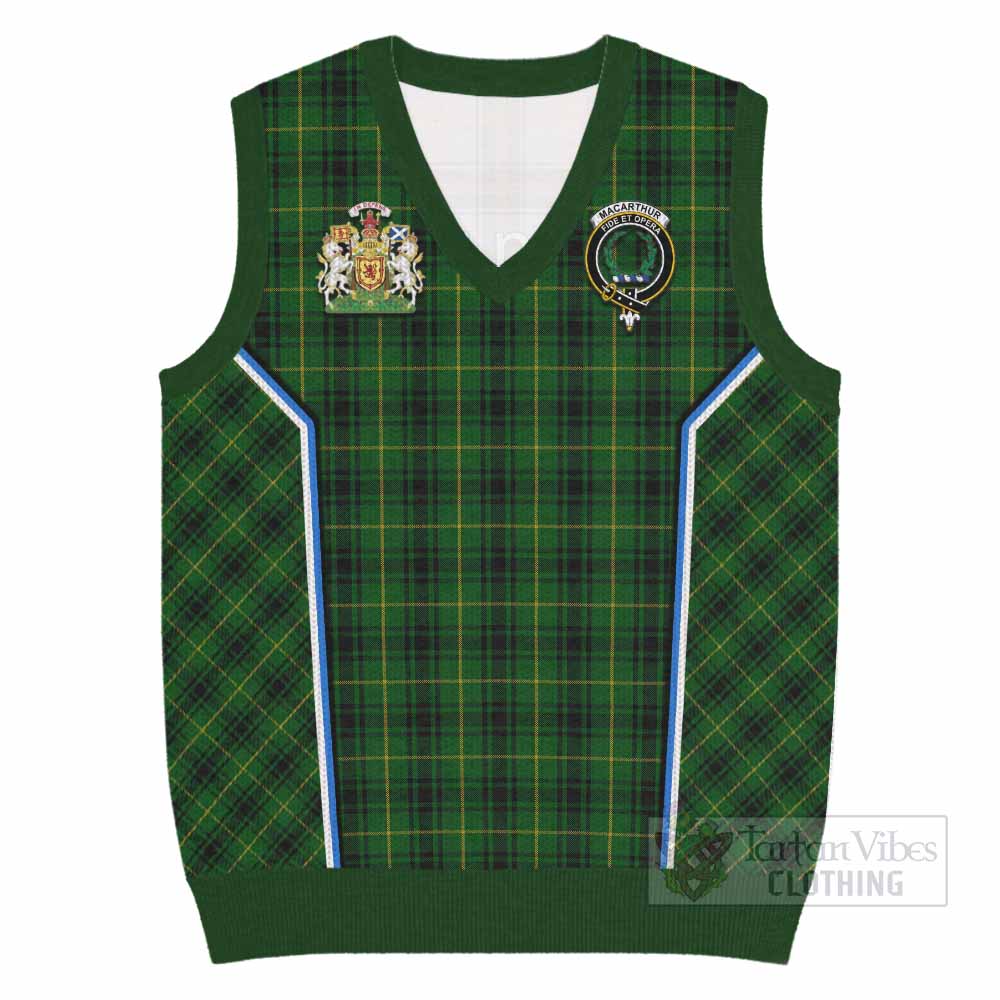 MacArthur (McArthur) Tartan Crest Knitted V-Neck Vest Scotland Coat of Arm Flag Style - Tartan Vibes Clothing